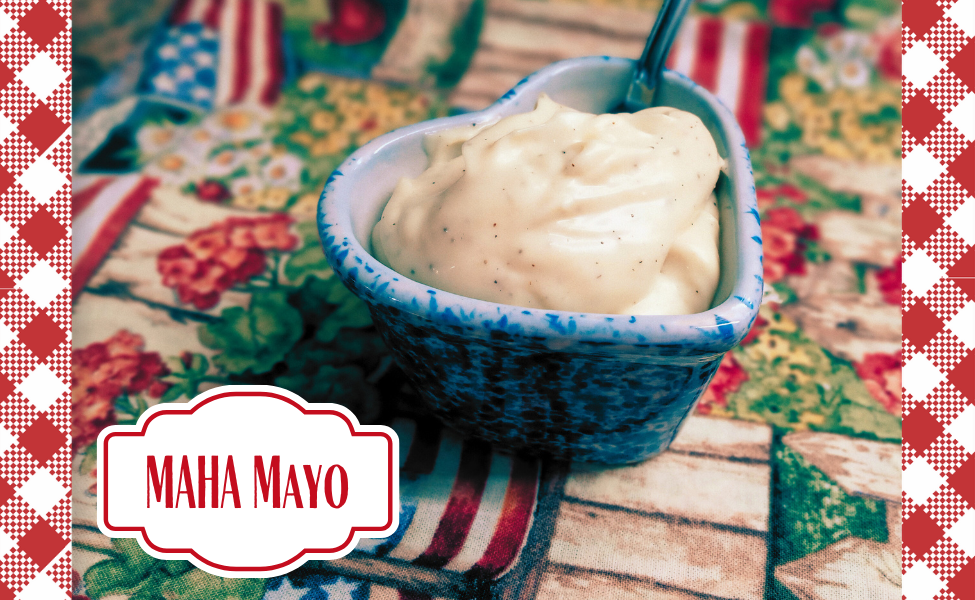 maha mayo recipe. Avocado oil mayonnaise in a heart shaped pottery dish. Healthy mayonnaise with without seed oils.