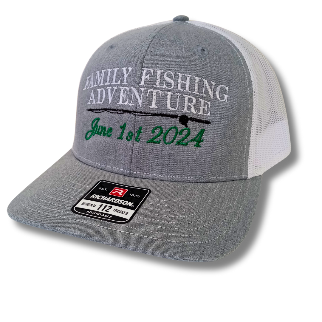 custom personalized family fishing adventure caps with pole