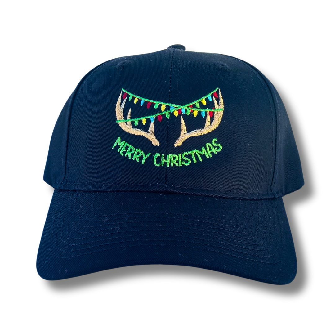 Merry Christmas Antlers and Lights Baseball Hat