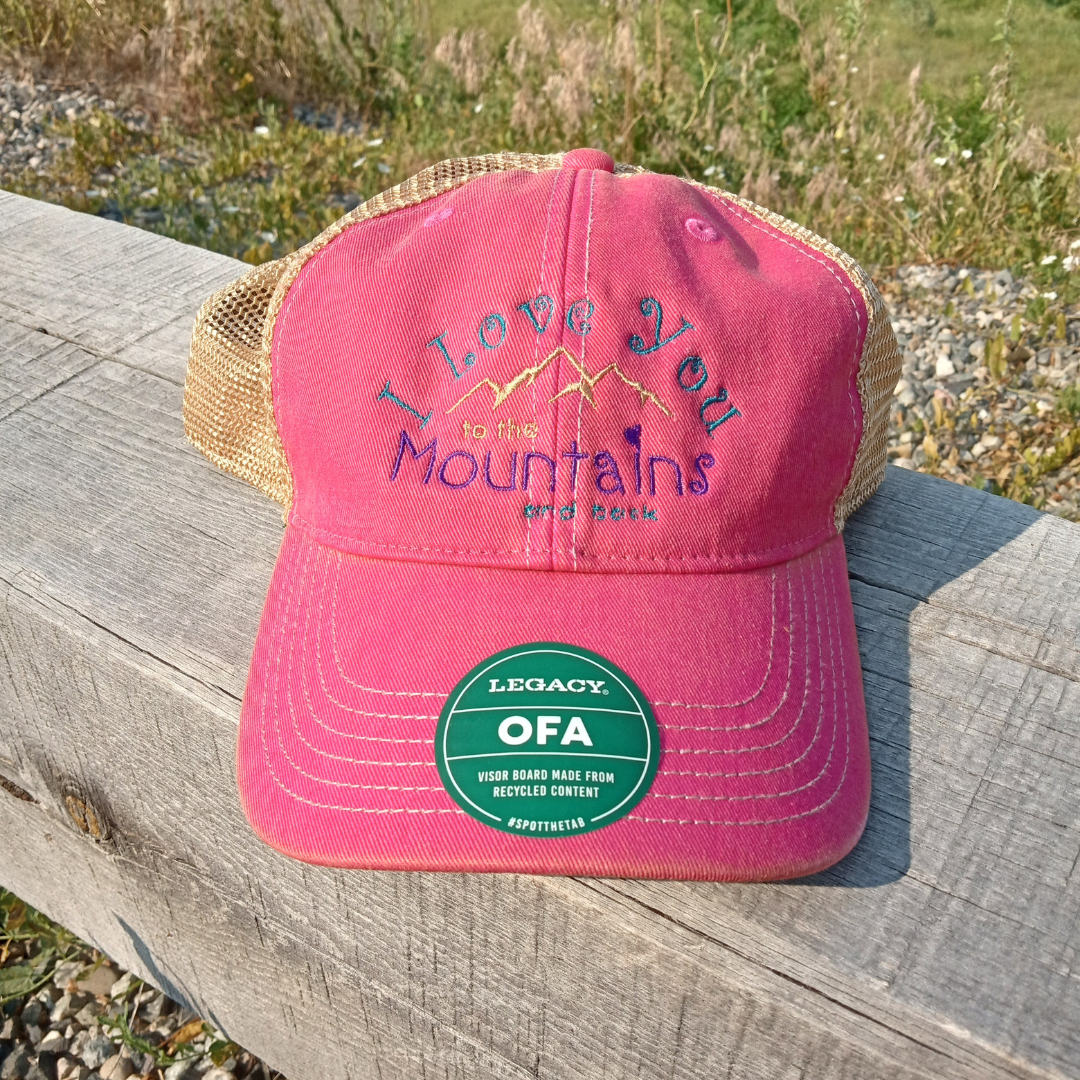 I Love you to the mountains and back pink teal purple mesh snapback legacy old favorite trucker cap hat gift for hikers