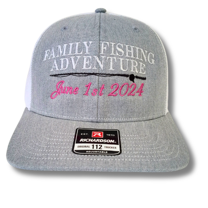 personalized family fishing vacation hat with fishing pole for derby