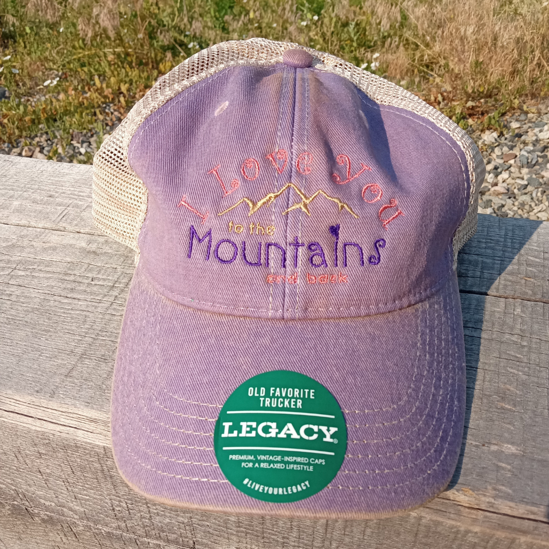 I Love you to the mountains and back peach orange teal purple mesh snapback legacy old favorite trucker cap hat gift for hikers