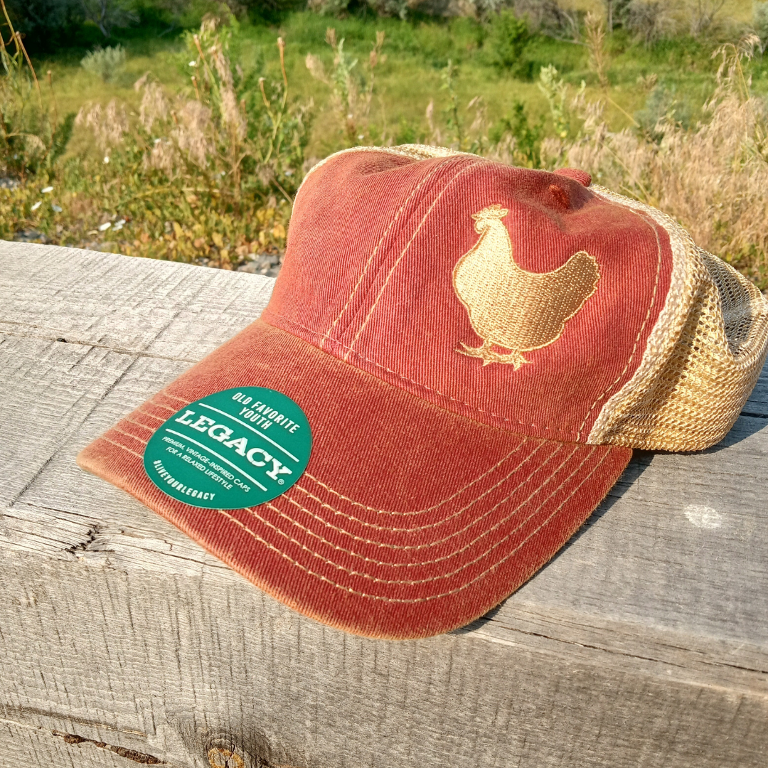 backyard chicken embroidered cap hat for homesteaders on legacy old favorite trucker cap