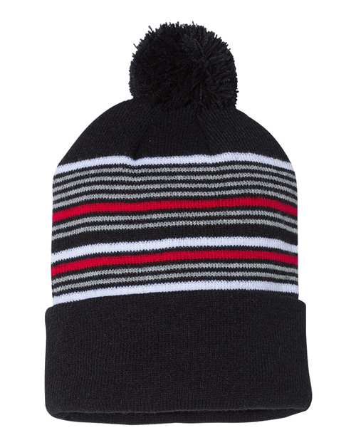 Sportsman 12" Striped Pom-Pom Cuffed Beanie SP60