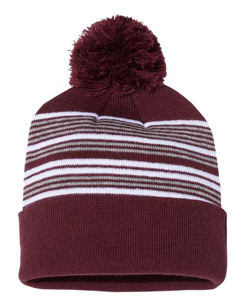 Sportsman 12" Striped Pom-Pom Cuffed Beanie SP60