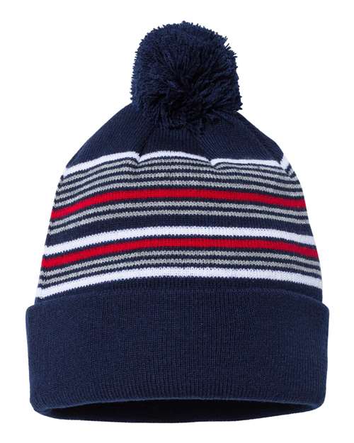 Sportsman 12" Striped Pom-Pom Cuffed Beanie SP60