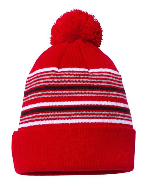 Sportsman 12" Striped Pom-Pom Cuffed Beanie SP60