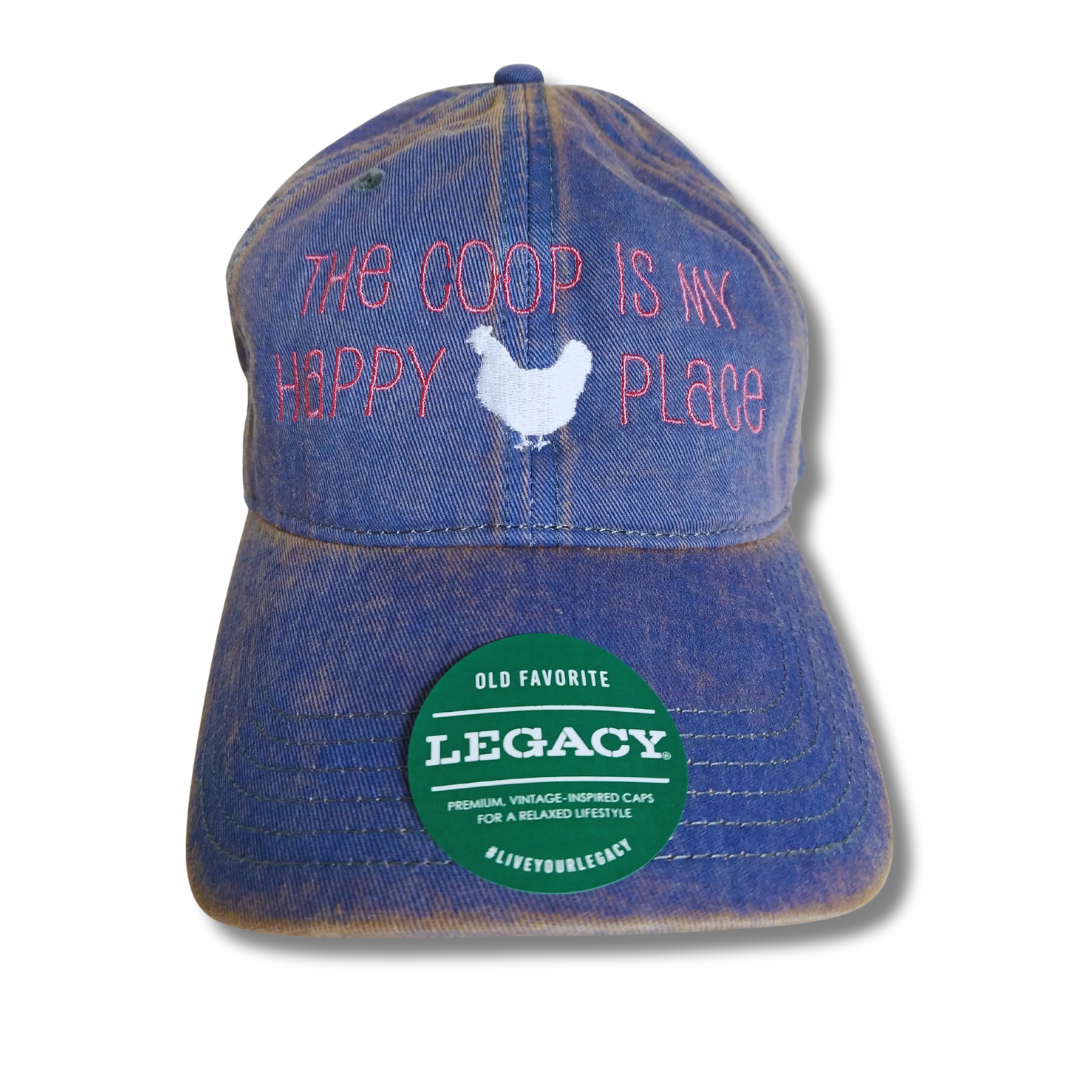 the coop is my happy place backyard chicken gift idea embroidered on vintage legacy cap hat