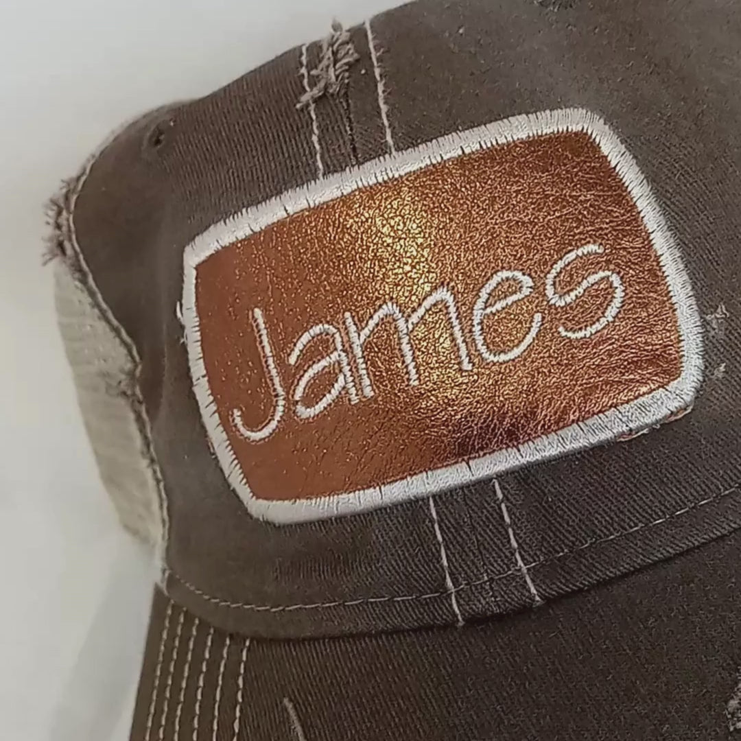 Video of Leather Patch trucker caps with name